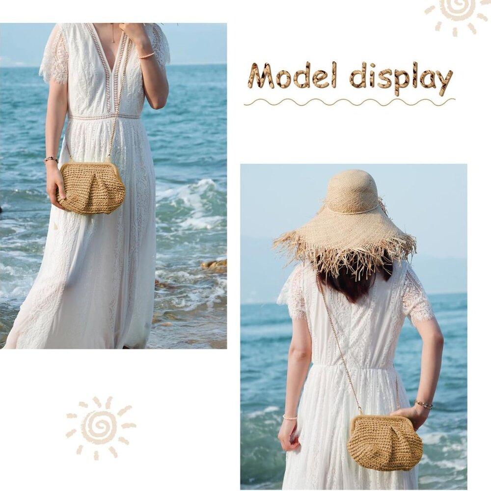 Straw Clutch Purse for Women Cloud Dumpling Pouch Straw Crossbody Shoulder Handb - Picture 6 of 6
